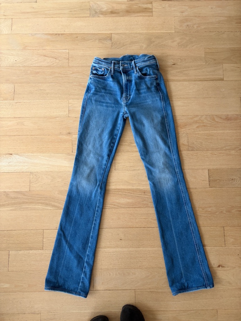 MOTHER Mid-Blue High-Rise Flare Jeans